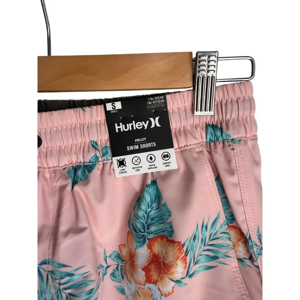 Hurley Volley Swim Trunks Pink Tropical Floral Swim Shorts Small NWT